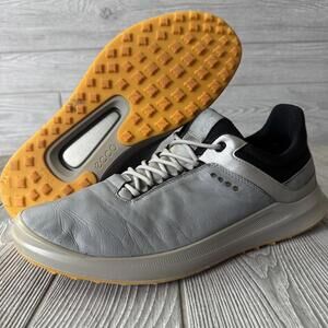 ECCO Men's 10 Gray Black Yak Leather Golf Shoe Sneakers 44 Gum Yellow Soft Spike